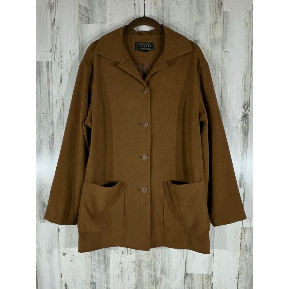 Compagnie Internationale Express Vegan Faux Suede Jacket Size 3/4 Camel Brown